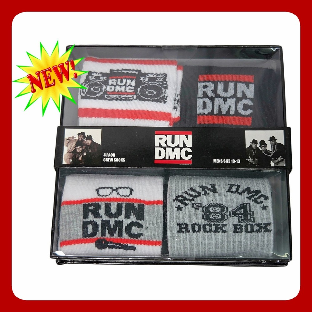Run-DMC Rock Box Crew Socks Pack Hip Hop Retro Graphic Mens Size 10-13 New NWT